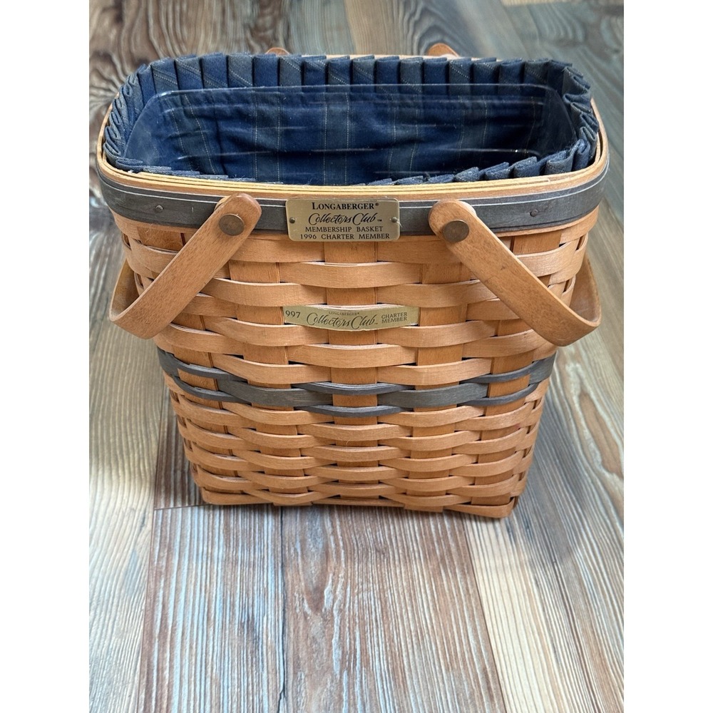 Vintage 1998 Longaberger Collectors Club Membership Basket Plastic/Fabric 10x9.5
